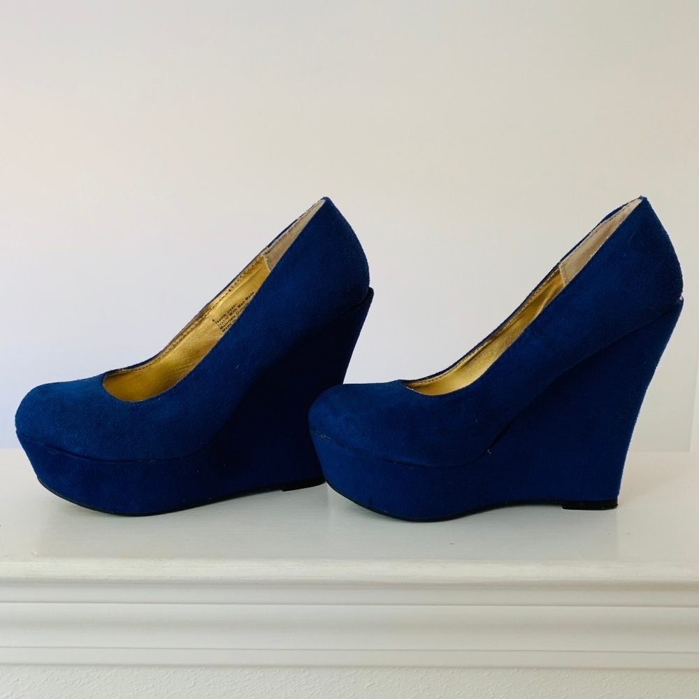 Suede Cobalt Blue Platform Wedges